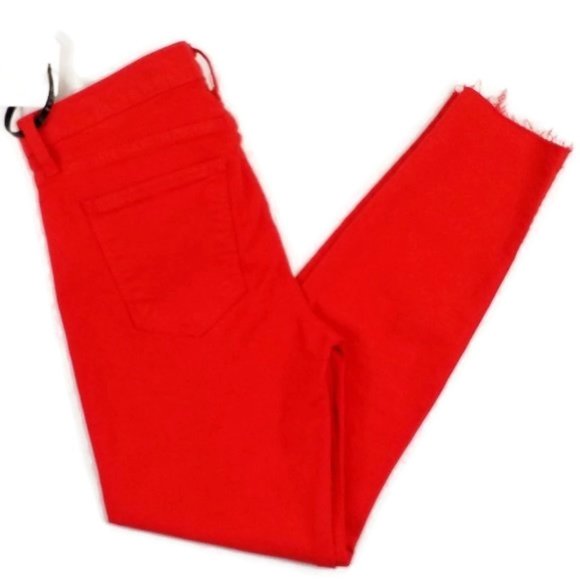 Current Elliott Racing Red Mid-Rise Stiletto Stretch Raw Hem Denim Jeans Size 33 - Picture 8 of 13